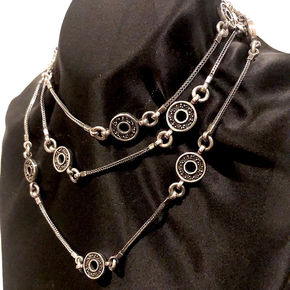 LOIS HILL Sterling Silver Granulated Station Byzantine Necklace Toggle Clasp - Picture 5 of 17